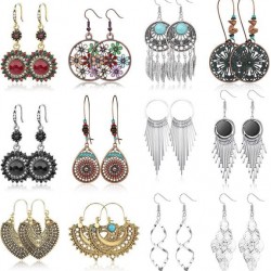 12 Pairs Bohemian Vintage Drop Dangle Earrings For Women Statement Tassel Boho Earring Set Christmas Jewelry